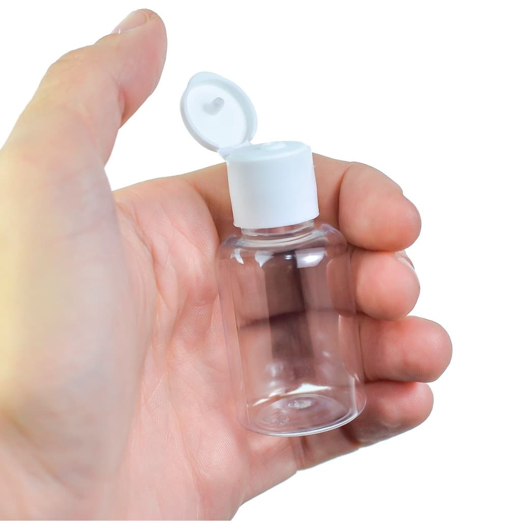 100 Mini Frascos de Plástico 30ml Cilíndrico com Tampa Fliptop P/ Lembrancinhas