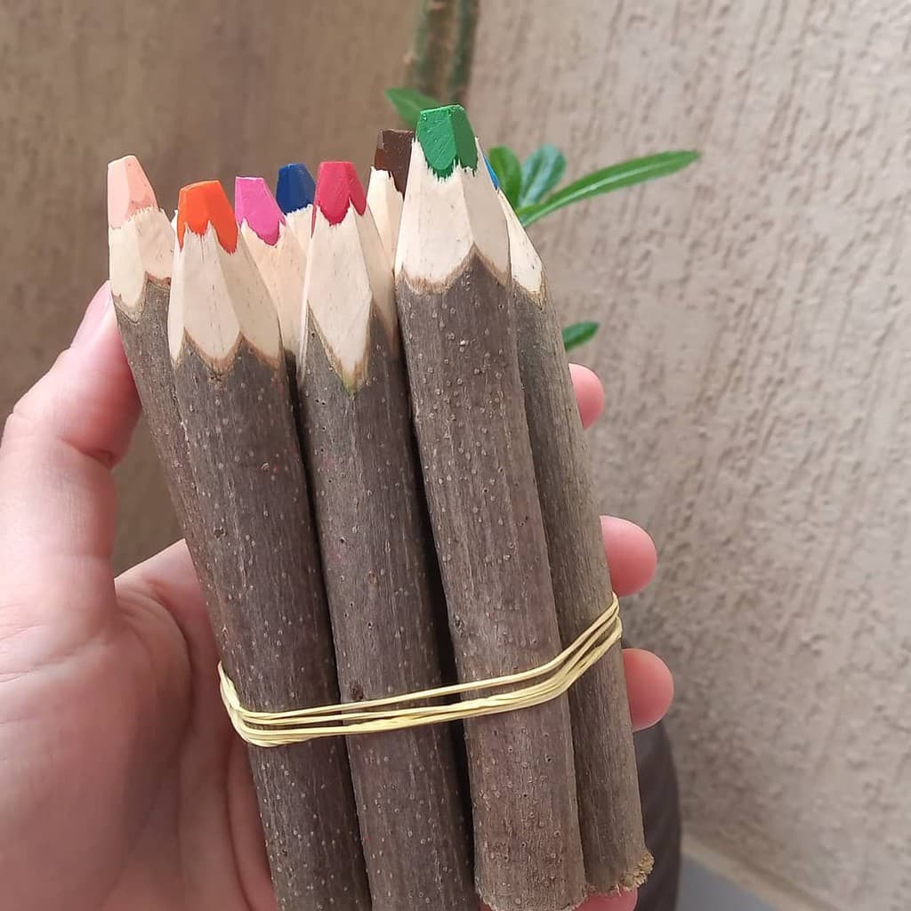 Lápis de cor Tronco de Árvore (10 lápis amarrados) |  lembrancinha infantil com ponta de cera