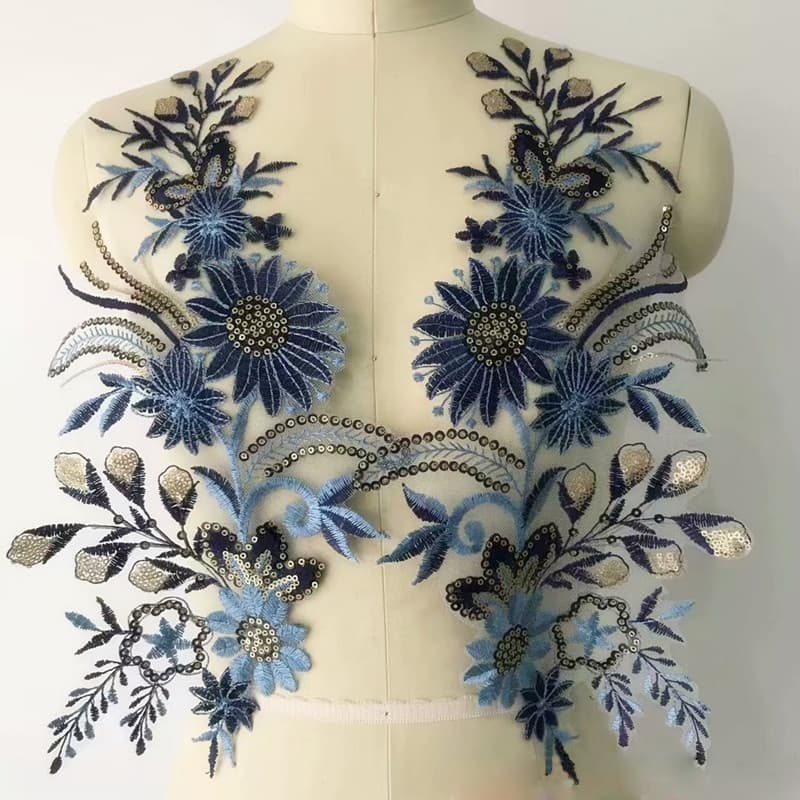 1 Par De Patches De Renda Rosa Azul Bordados Costura Em Reparo 42 * 22cm