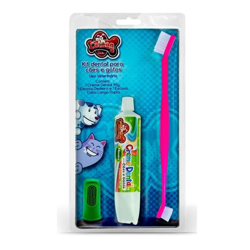 Kit Escova + Creme Dental Pet Menta 90g - Cachorro e Gato