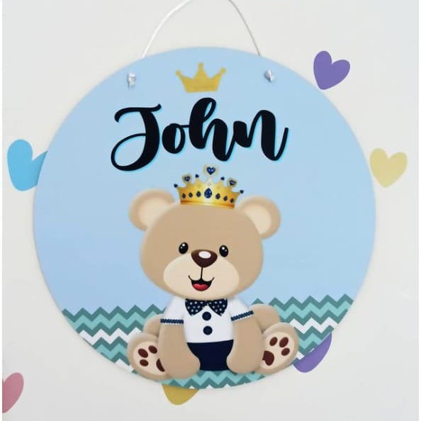 Porta maternidade - URSINHO AZUL  - PERSONALIZADO COM NOME - Quadro MDF redondo