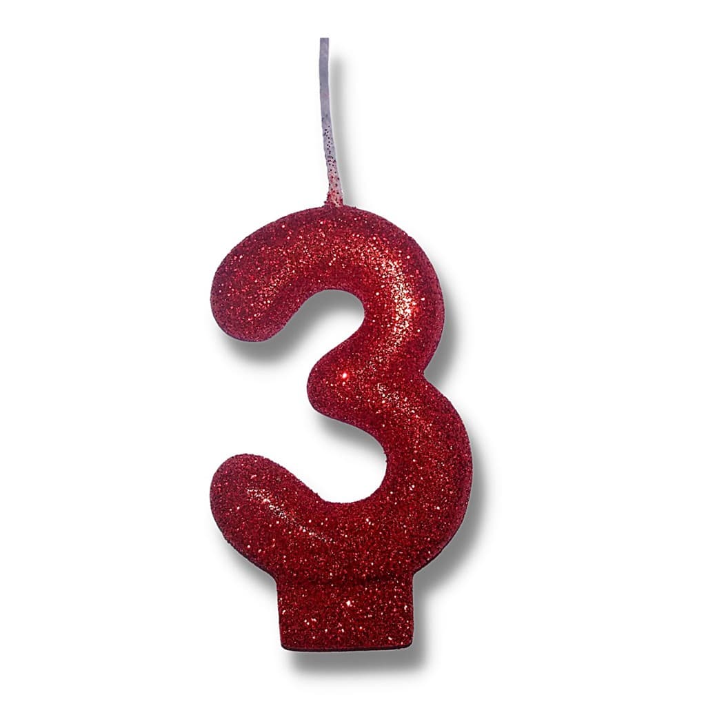 Velas Super Max De Aniversário Vermelho - Números + Glitter -  1 Uni