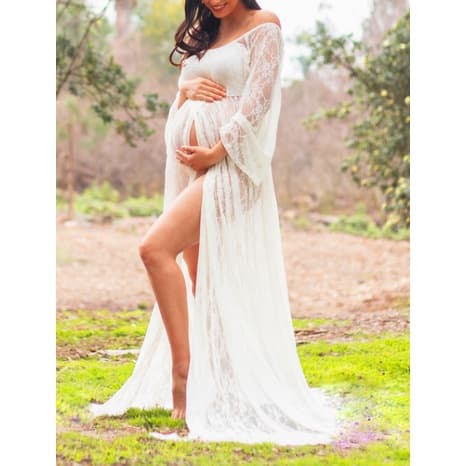 Vestido ensaio gestante longo  branco renda Lançamento G11