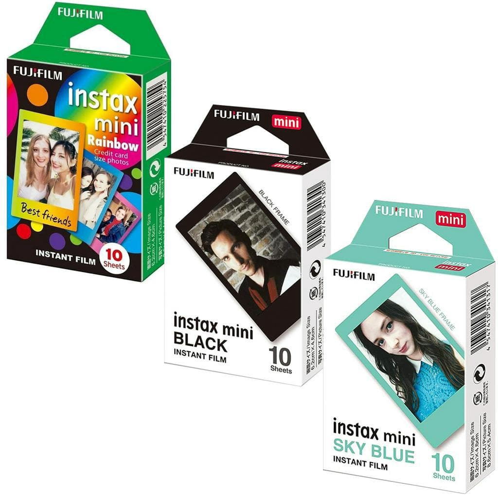 Filme Instantâneo Instax Mini Kit Colors 30 Fotos (10 Rainbow, 10 Sky Blue, 10 Black) - Fujifilm