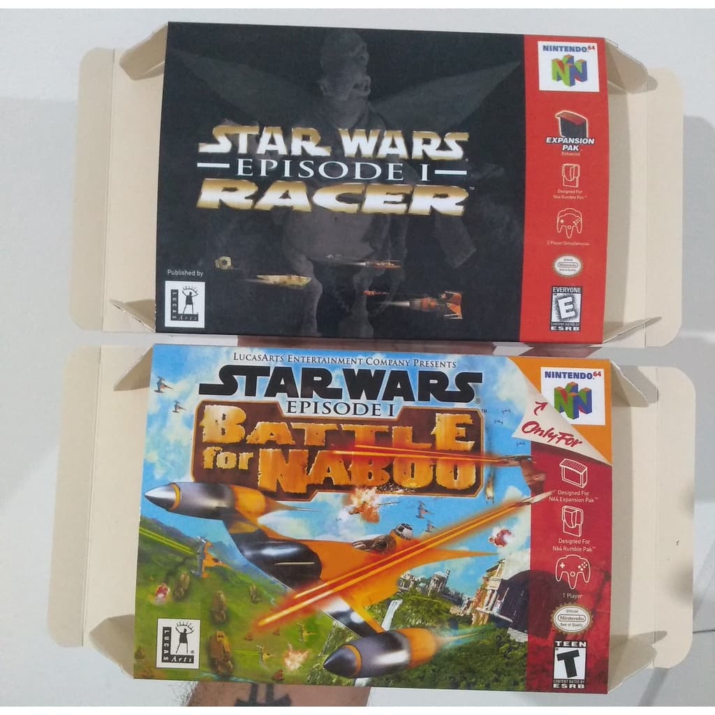Caixas Star Wars Racer e Star Wars Battle for Naboo Nintendo 64