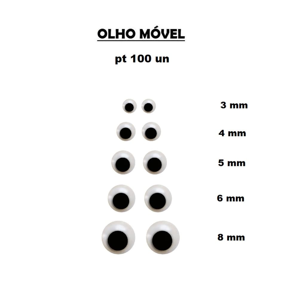 Olho Móvel Plást 100un * 3-4-5-6-8 * artesanato, bisqui, ursinhos, bonecos