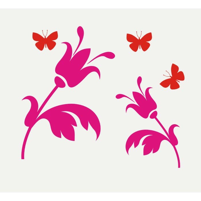 Adesivos Florais kit com 2 florese 3 borboletas - 27x25cm