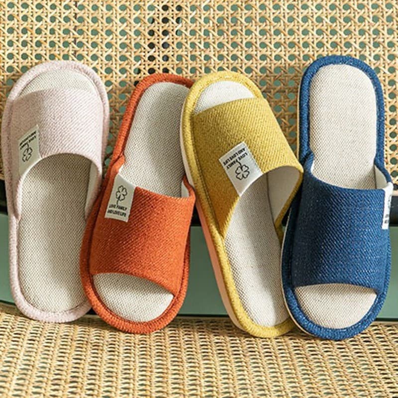 Chinelo Feminino De Linho Antiderrapante Com Ponta Aberta Para Uso Interno / Quarto / Casa