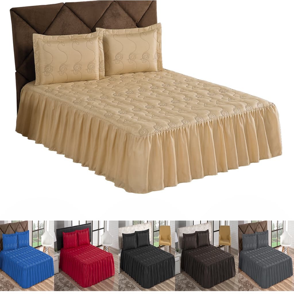 Jogo de cama Colcha Mi Amore Margadona Casal Padrão 03 Peças diversas cores quarto de casal