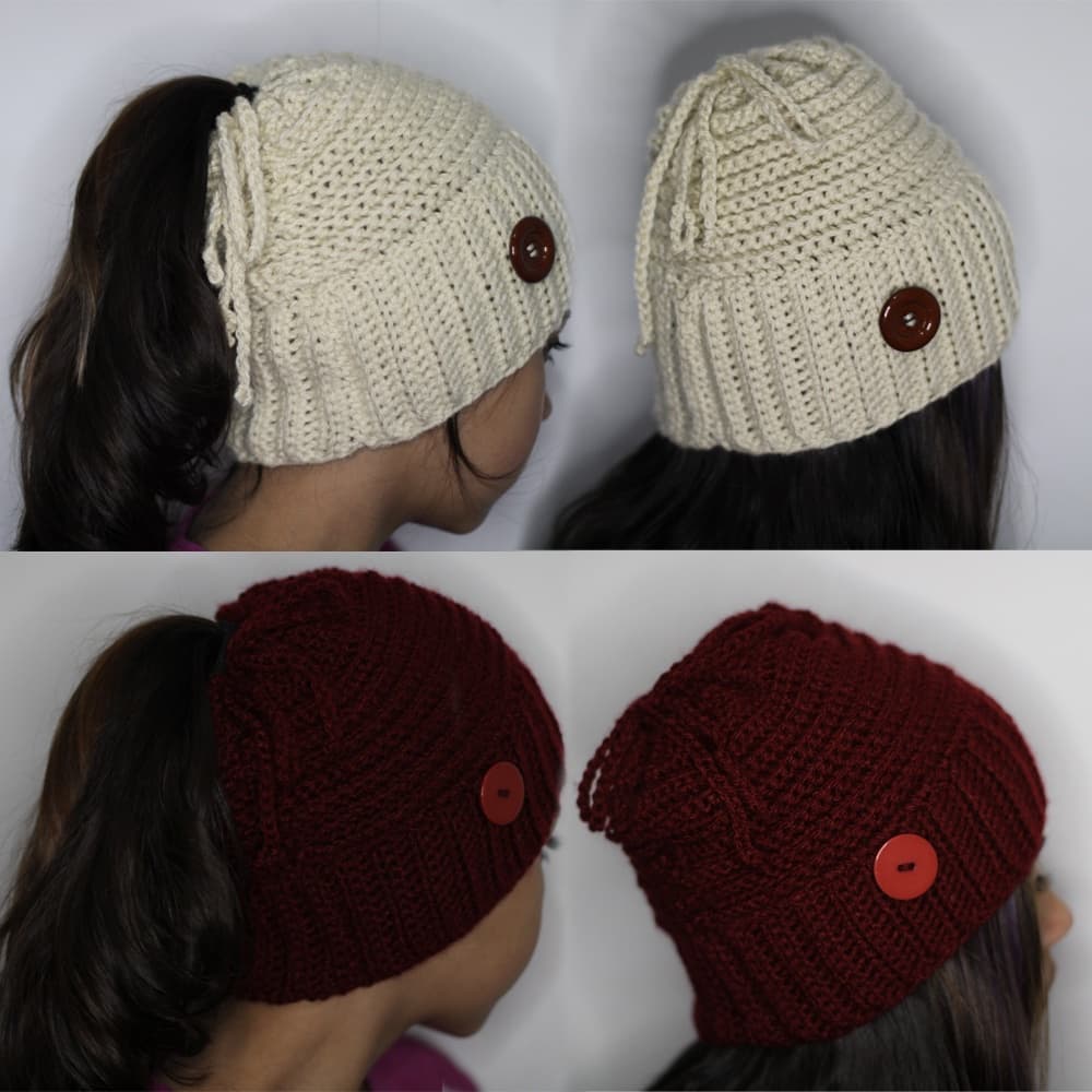 Touca de lã crochê 2em1.