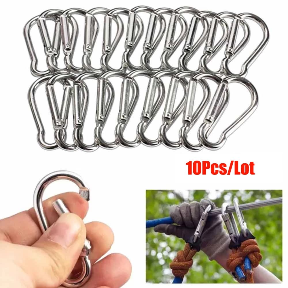 10 Pcs Mini Multifuncional Durável 304 Mola Mosquetão Clipe De Liga De Aço Inoxidável Para Acampamento Ao Ar Livre Escalada Caminhadas