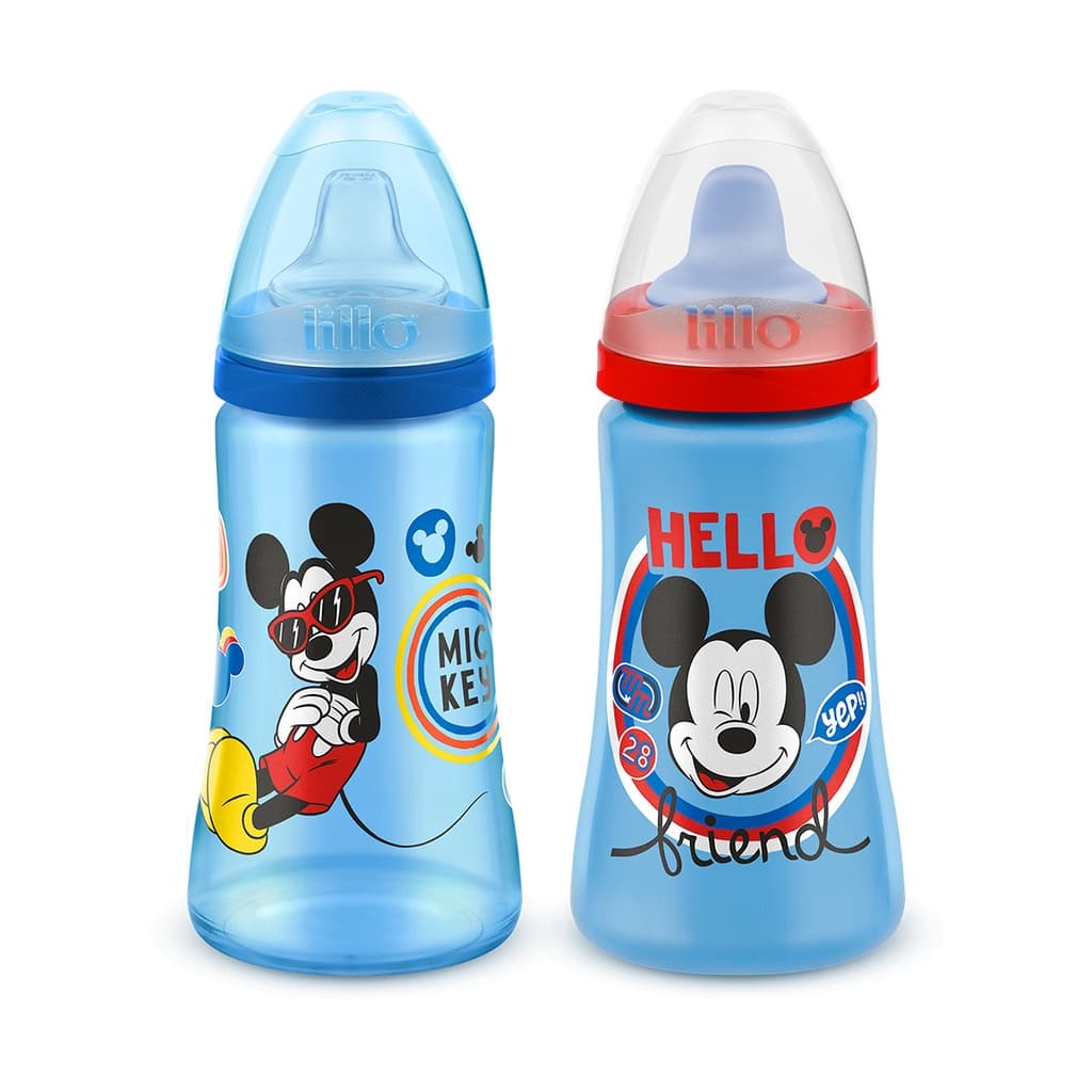 Kit 2 Copos Colors Bico De Silicone Disney Mickey Azul Lillo( 300ML)
