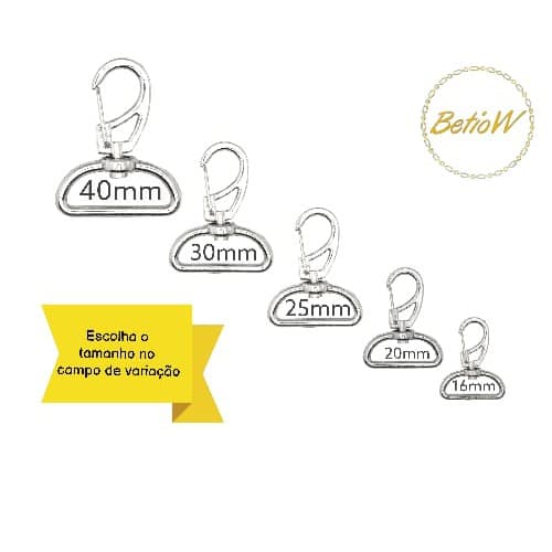 Mosquetão Prata para Bolsas (10und) - Tamanhos: 16, 20, 25, 30 e 40mm (Escolha no campo de variação)