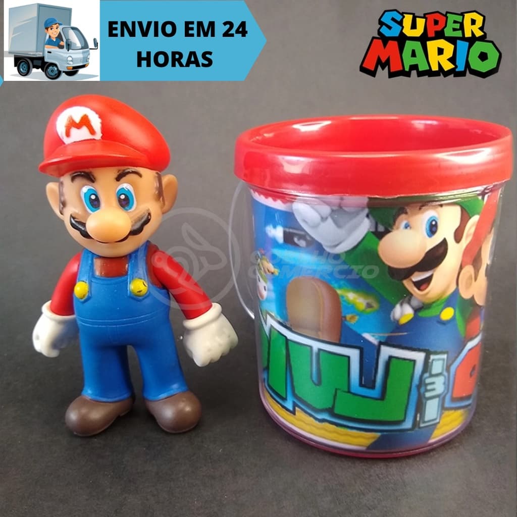 Kit Conjunto Boneco Super Mario Bros Articulado Nintendo Kart + Caneca Personalizada