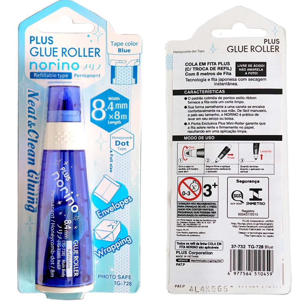 Cola em Fita Secagem Instantânea Plus Japan 8.4mm 8 Metros de Cola Para Envelope Wrapping Figurinha