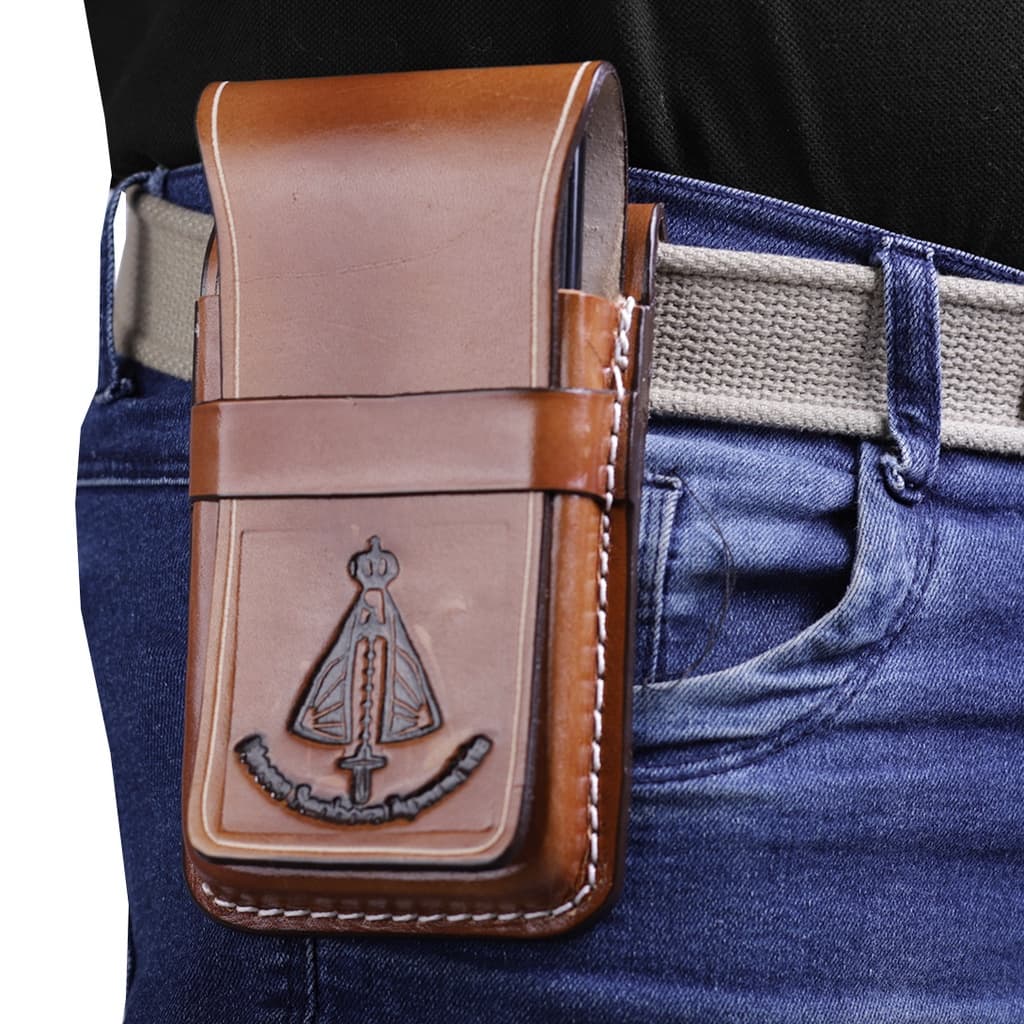 Bainha Porta Celular Rústica 100% Couro Country Presa Cinto, Varias Estampas