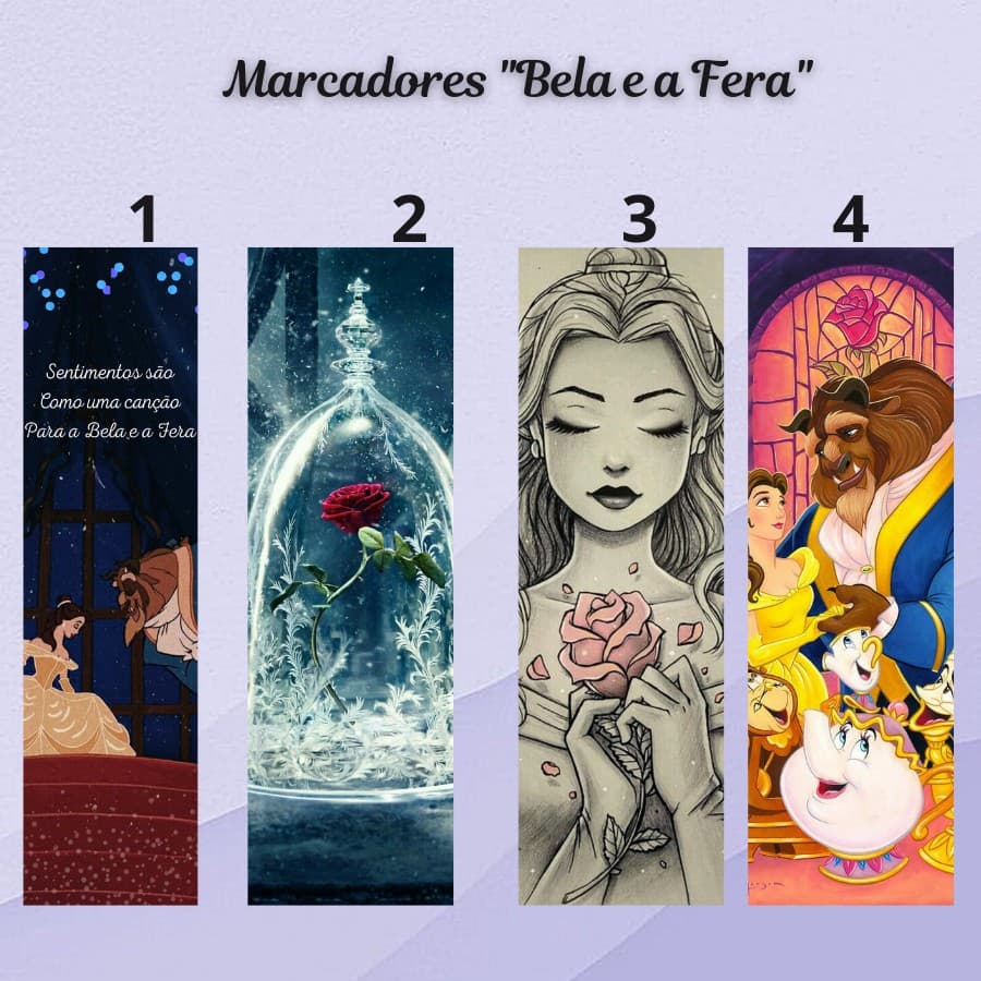Marcador de página plastificado "A bela e a fera" com ou sem tassel