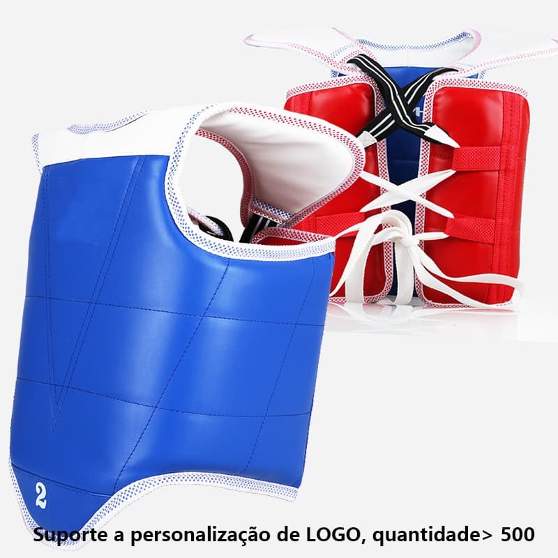 Protetor de tórax adulto criança vermelho azul taekwondo karate dupla face mma boxe muay thai protetor de tórax pu couro tamanho XS S M L