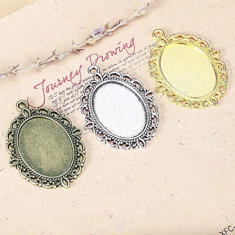 10 Pcs Artesanato DIY Oval De Vidro Cabochon Photo Frame Colar Pingente Cateo Base Bandeja Moldura Do Laço Quadro Casamento Buutonniee Bouquet Charme Memorial