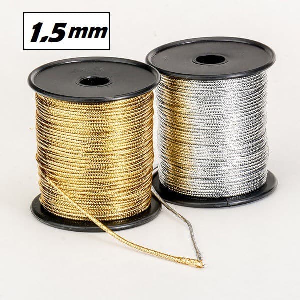 Fio Cordão Metalizado 1,5mm - Prata Dourado Atersanato