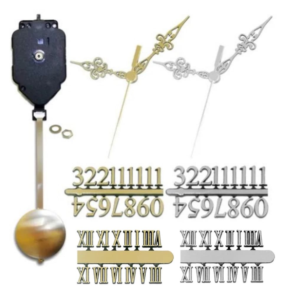 1 Kit Maquinas De Relógio Eixo 17 Quartz C/ Pendulo + Números + Ponteiros