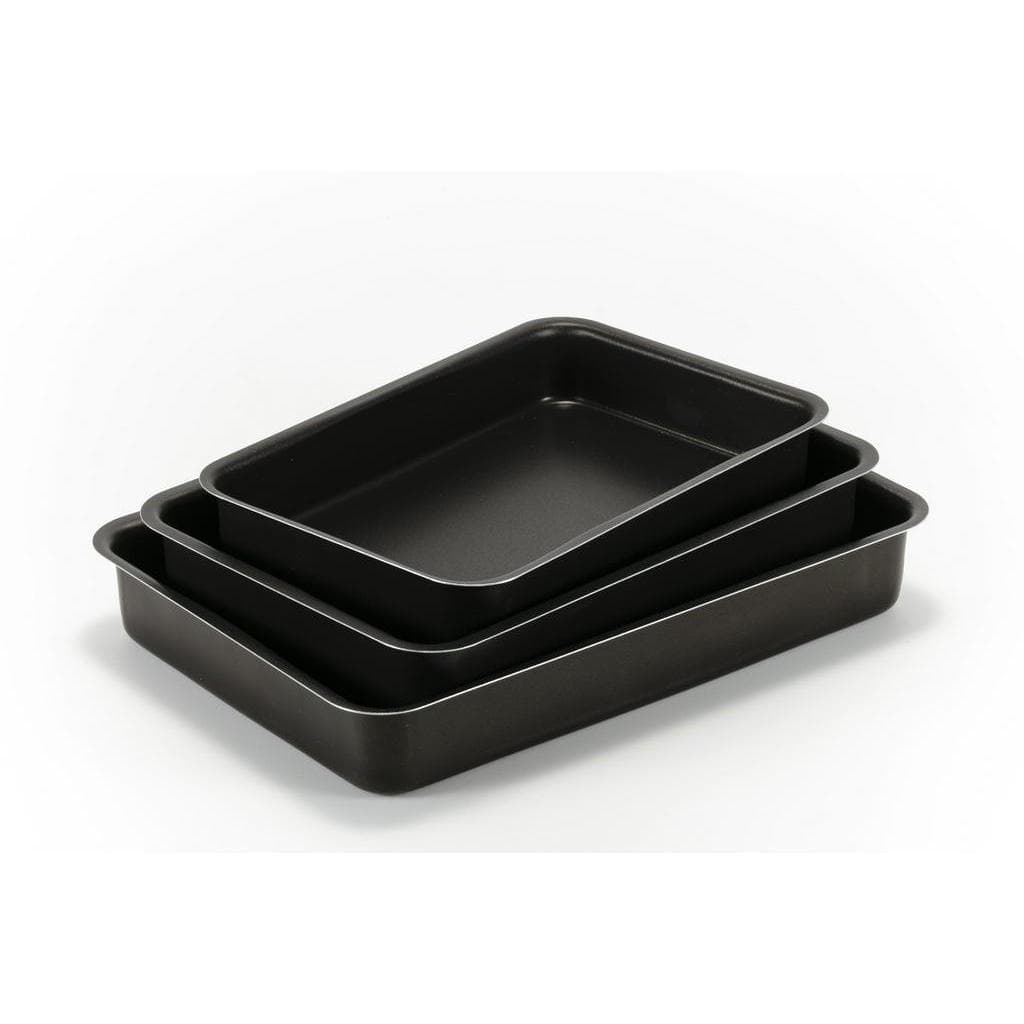 Jogo Conjunto de 3 Assadeiras Retangulares Altas Antiaderente TEFLON - Não Gruda - Alumínio de Qualidade e com Ótimo Acabamento