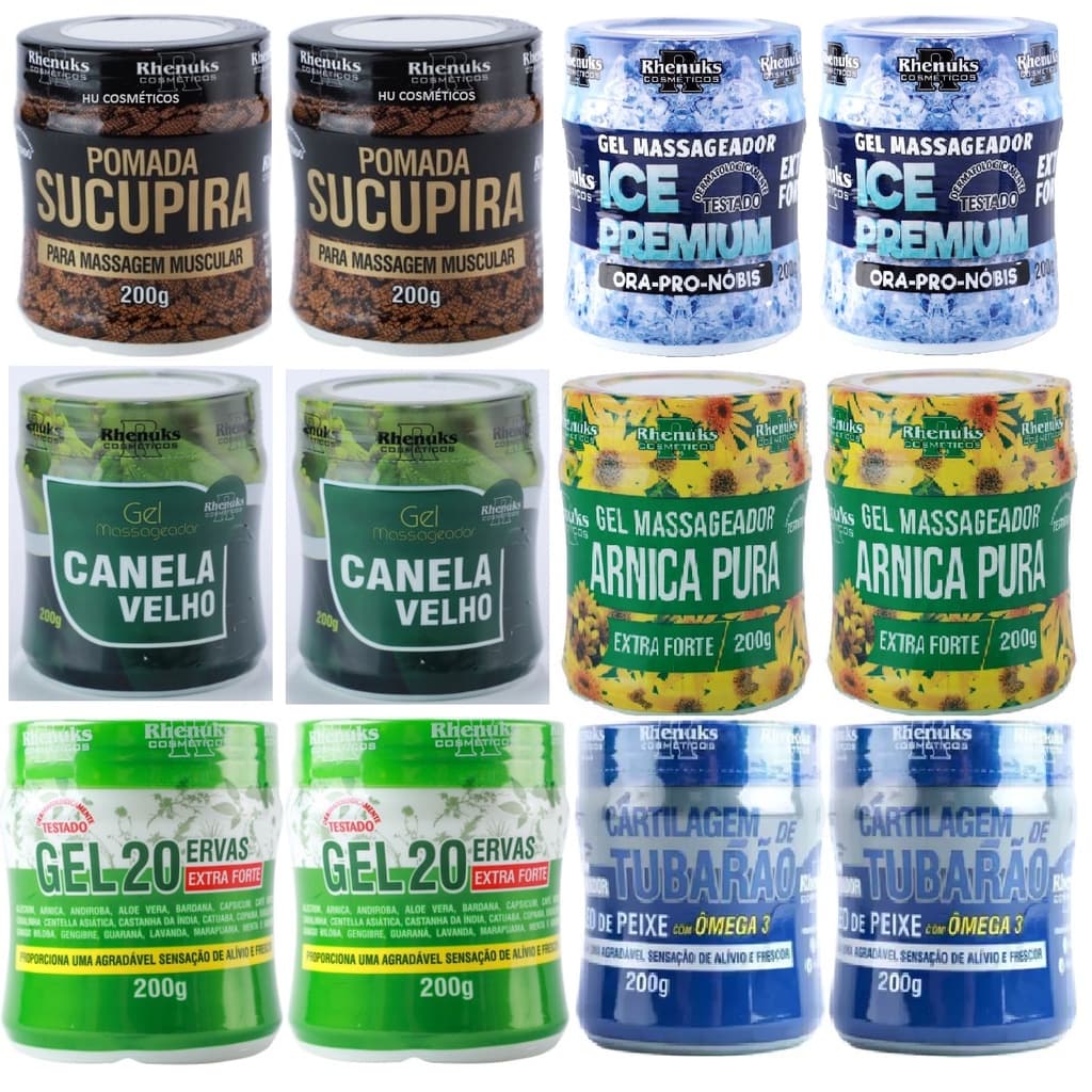 Kit 12 Gel Massageador Sortido 200g Contra Dores Muscular - Rhenuks