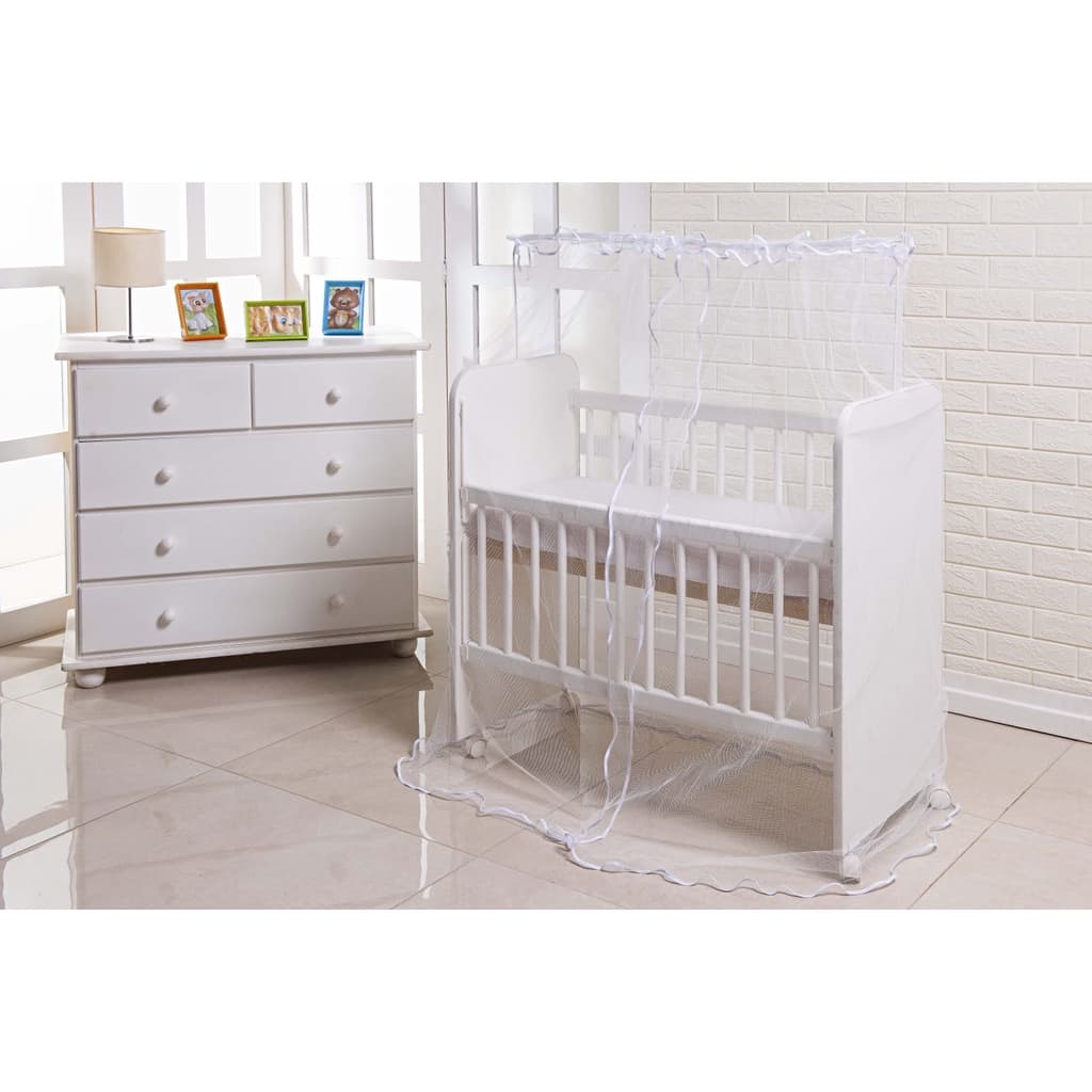 Mosquiteiro para Mini Berço de Bebê Todo Branco - Véu para mini Berço Inteiro Branco