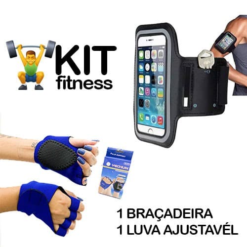 Luva de Academia + Suporte de Braço para Celular Braçadeira de Corrida Academia