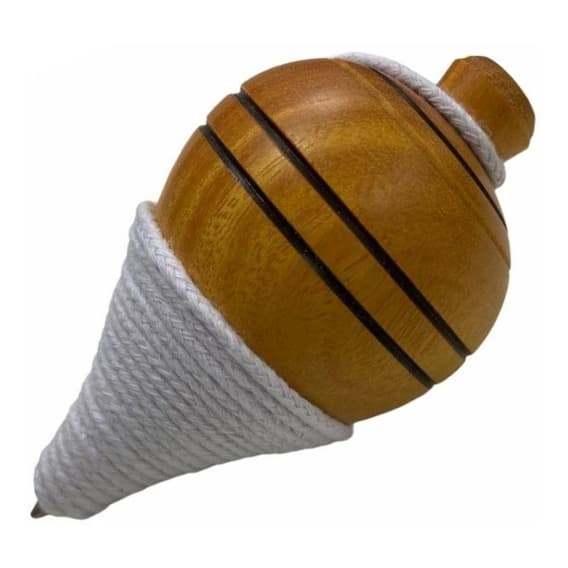 Pião de Madeira + Fieira Brinquedo (Pinhão) Kit Com 2