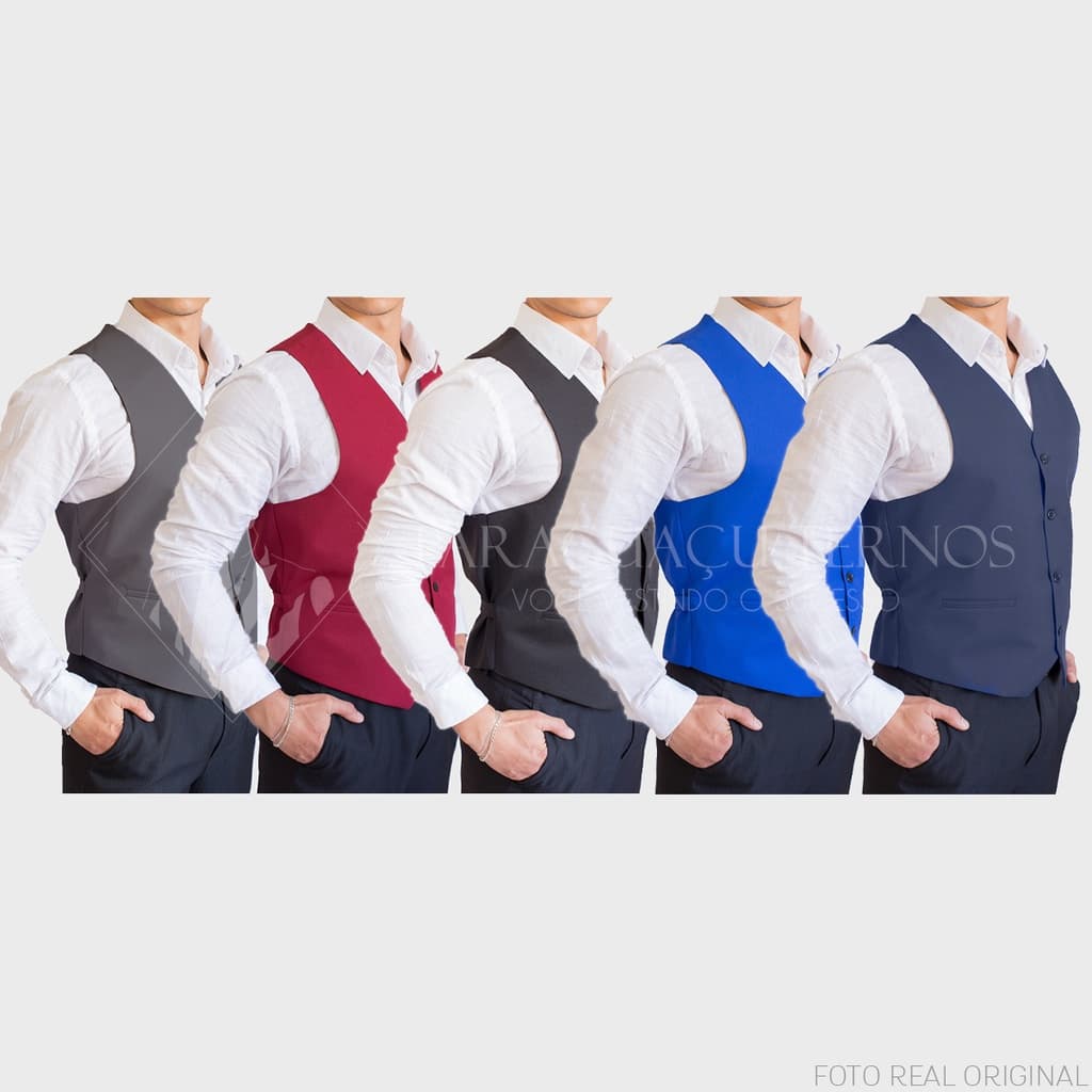 Super Kit 5 Coletes Social Slim Oxford Com Regulagem - Bordo / Preto / Chumbo / Royal / Marinho + Promoção de Atacado