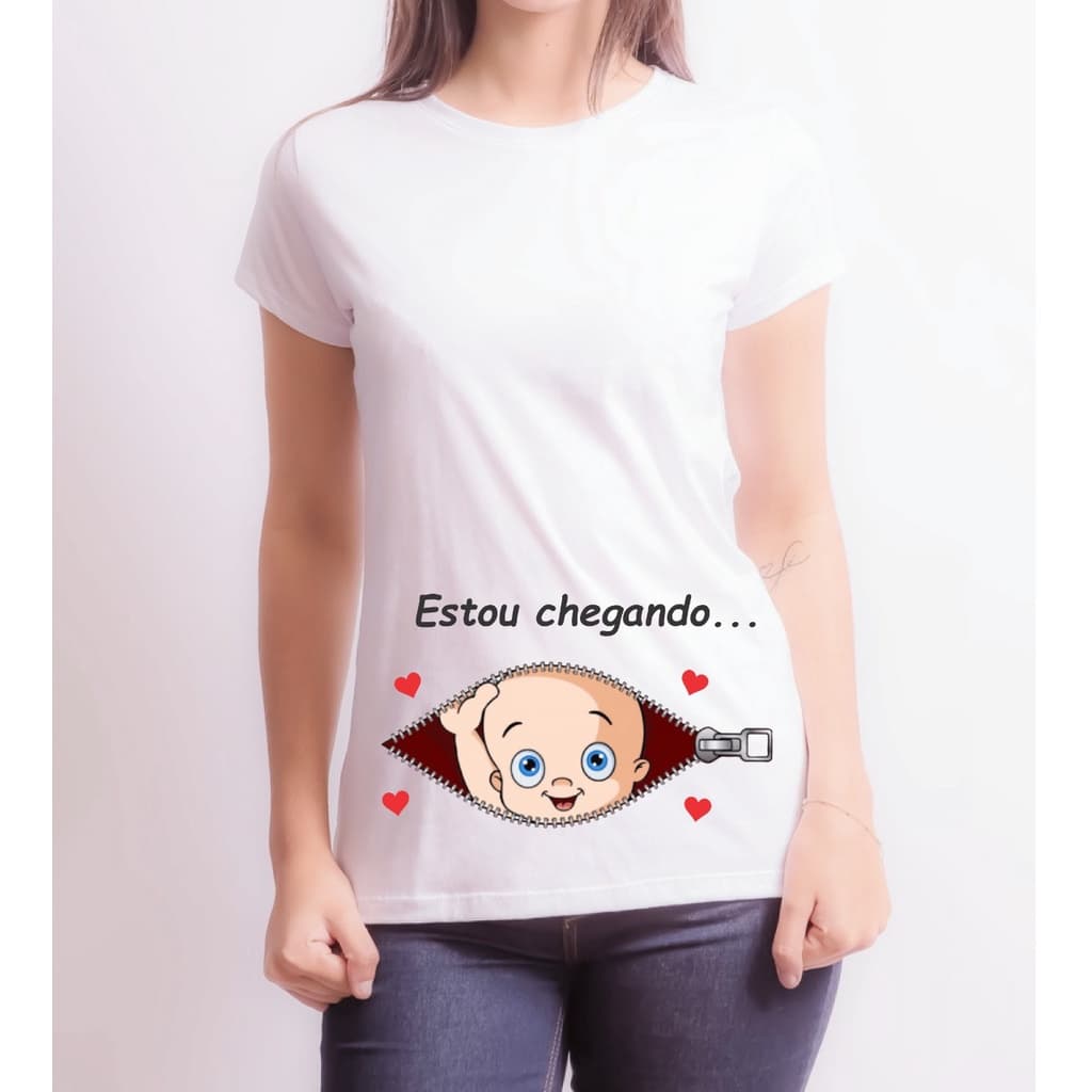 Blusa Camiseta Gestante Estou Chegando Chá De Bebê Grávida Chá de Revelação