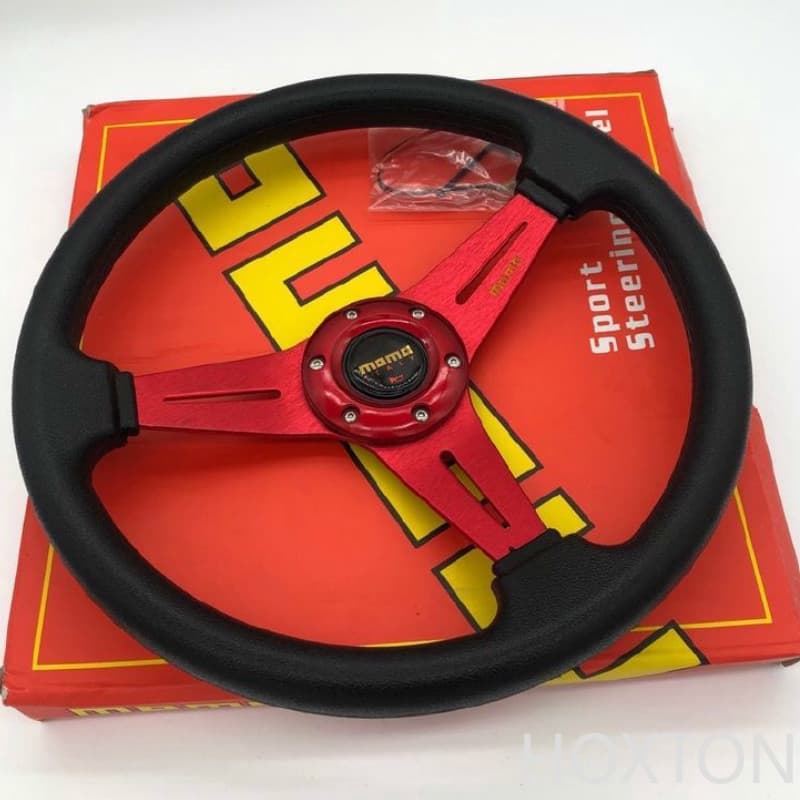 MOMO 350mm 14inch Aluminum Frame PU Leather 6-Bolt Car Racing Steering Wheel W/ Horn