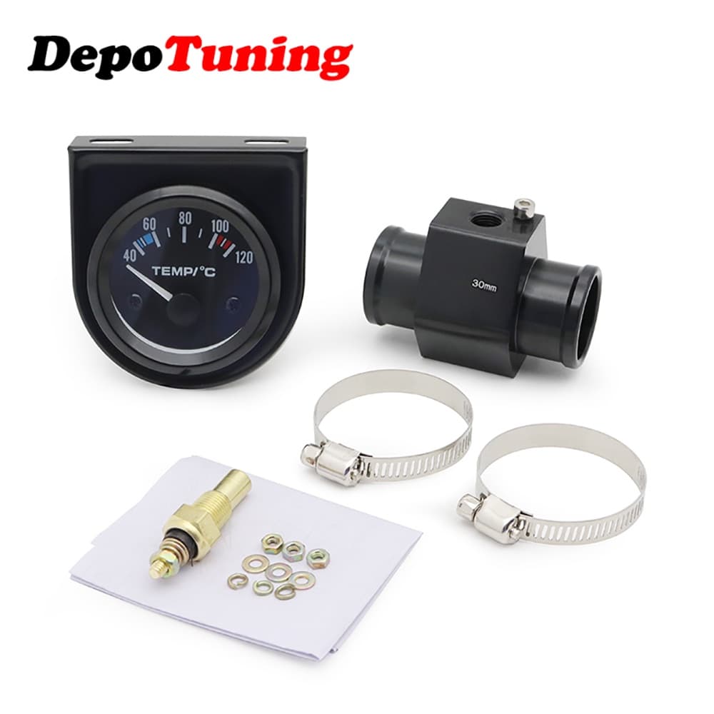 DepoTuning Medidor De Temperatura Da Água Do Carro 2'52mm Branco Led 40-120 Celsius Com 1/8 NPT Sensor De Rosca Preta Adaptador Radiador