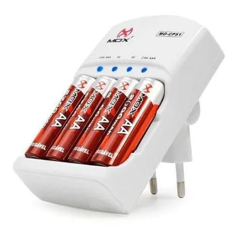 Carregador de pilhas Aa/Aaa/9v  Mox MO-CP51 com 4 pilhas AA