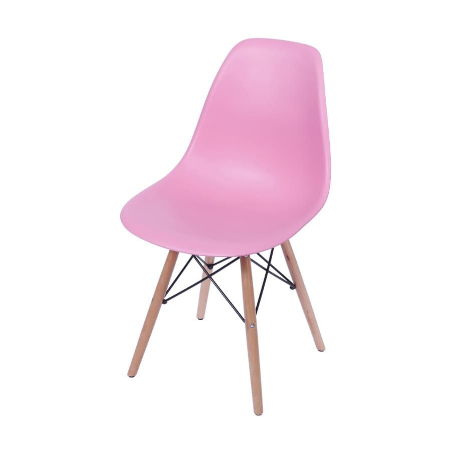 Cadeira de Jantar DKR Eames Boxbit PP Rosa Base Madeira
