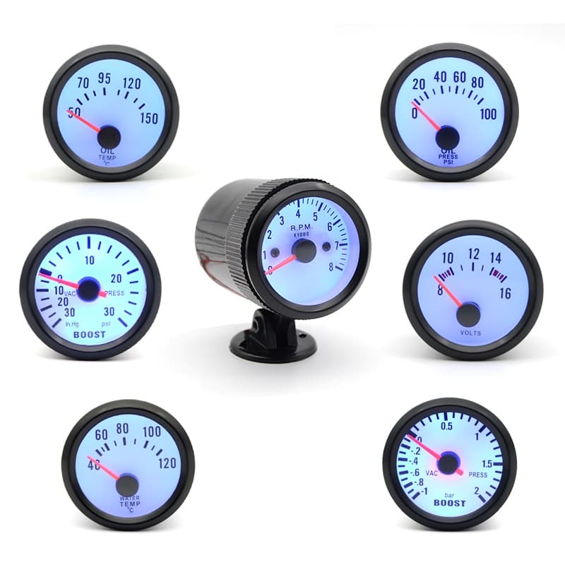 2 Polegada 52mm Impulso/Temperatura Da Água/Óleo Temp/Prensa De/Tensão/Tachômetro RPM Gage Analógico Azul Led Preto Aro