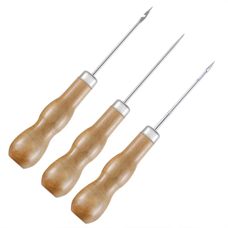 1 Pçs Sapatos De Lona Reparação Threader Ponto Agulha Alça De Madeira Perfurador Furador Buraco Fabricante Cone Couro Ar
