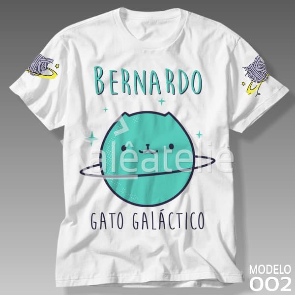 Camiseta Gato Galáctico Modelo 002 Infantil Adulto Personalizada