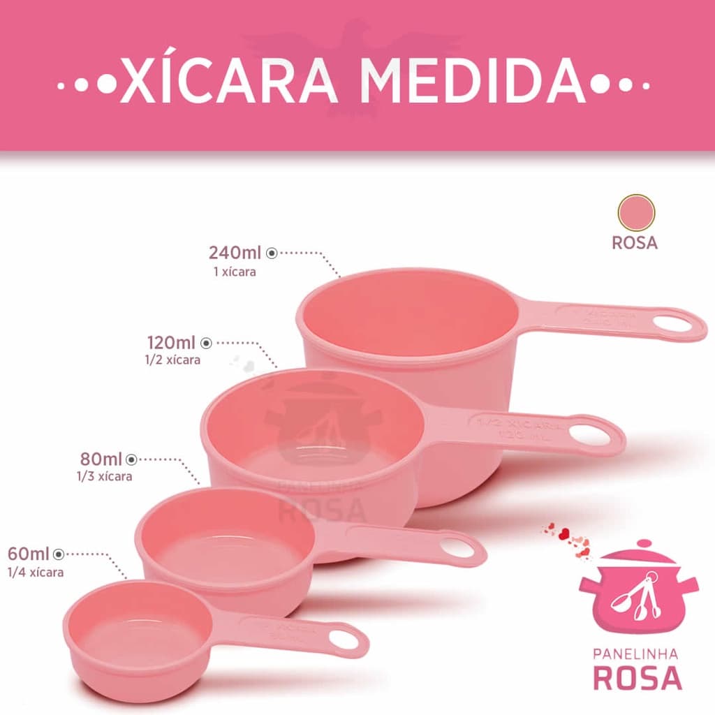 Xicara medida ou medidor na cor rosa para a sua cozinha