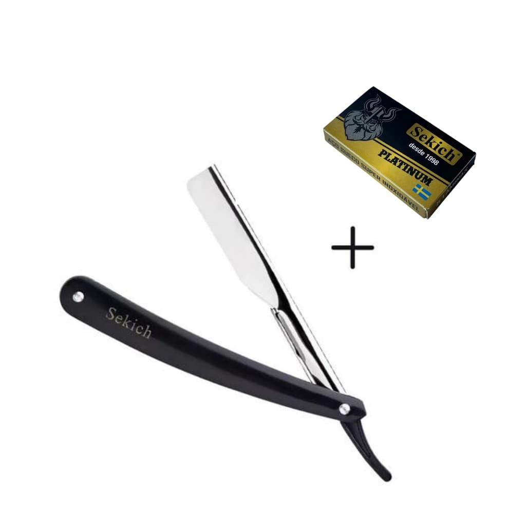 Kit Navalhete Navalha Uso Profissional Para Barbeiro + 5 ou 30 lâminas De Aço Inox Para Acabamento Barba