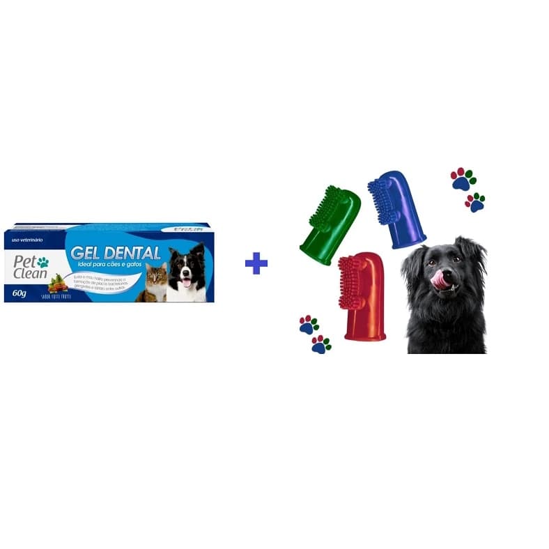 Kit Dedeira + Pasta de Dente Pet Clean Cães Cachorro Gato