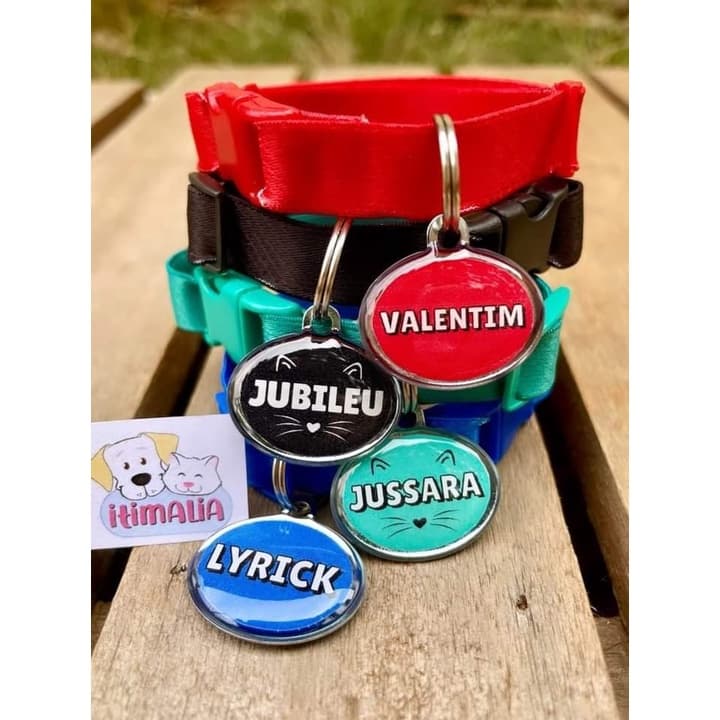 Plaquinha de Identificação Pet com Coleira para GATOS