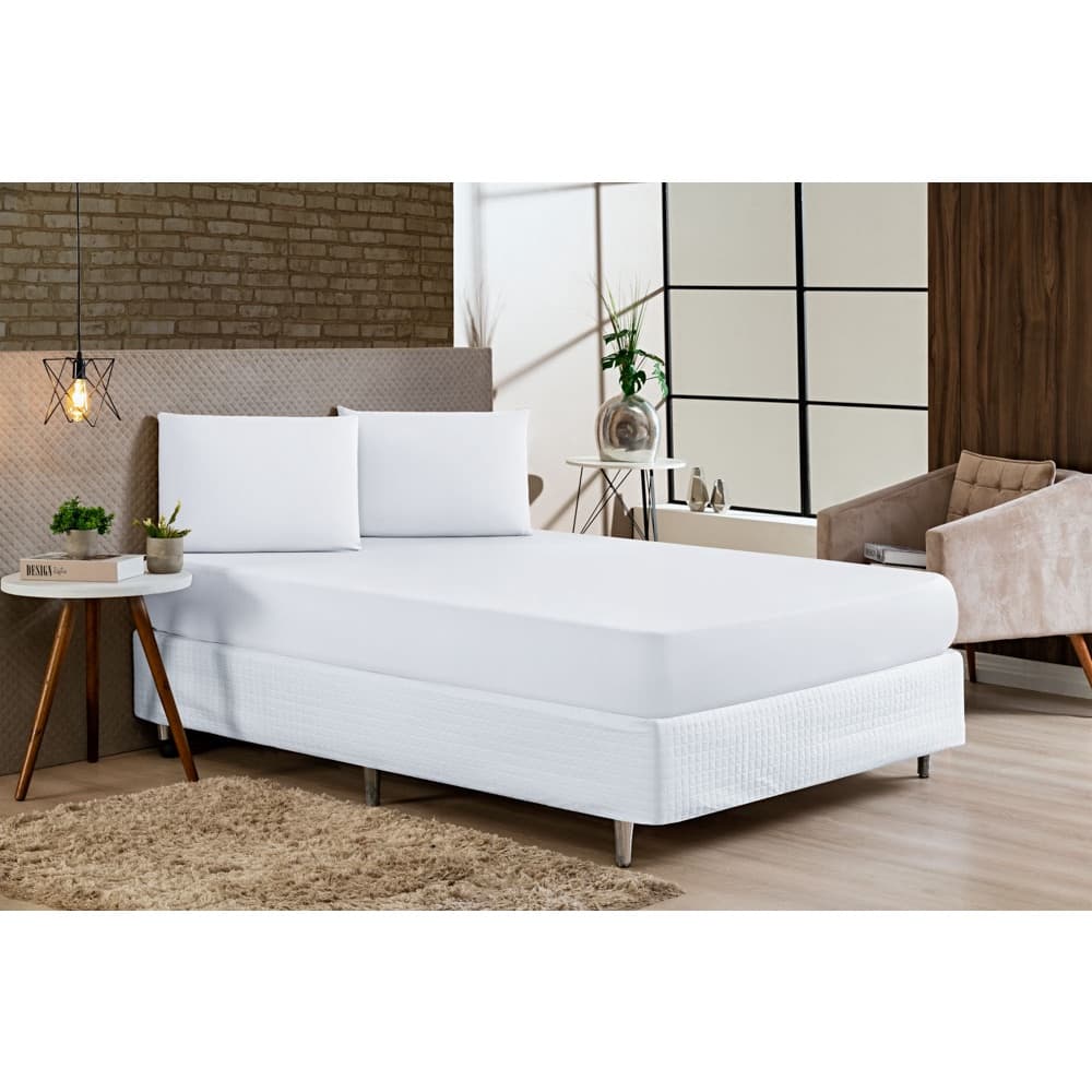 Lençol Casal Padrão Avulso Liso Com Elástico a Volta Toda