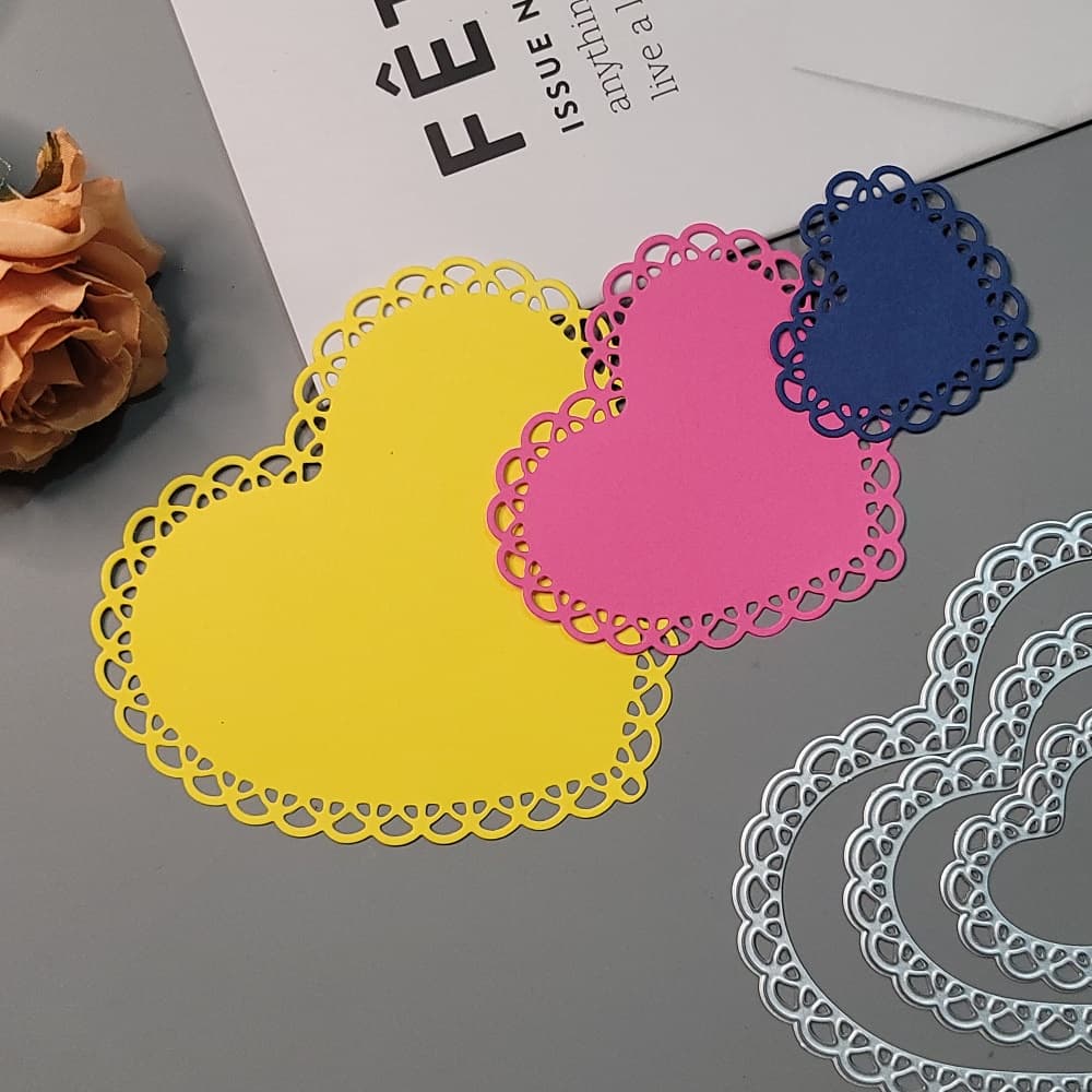3 Cortes De Metal Coração Matrizes Papel Gravação Stencil Scrapbooking Cartão De Boas Festas DIY Moldura Artesanal