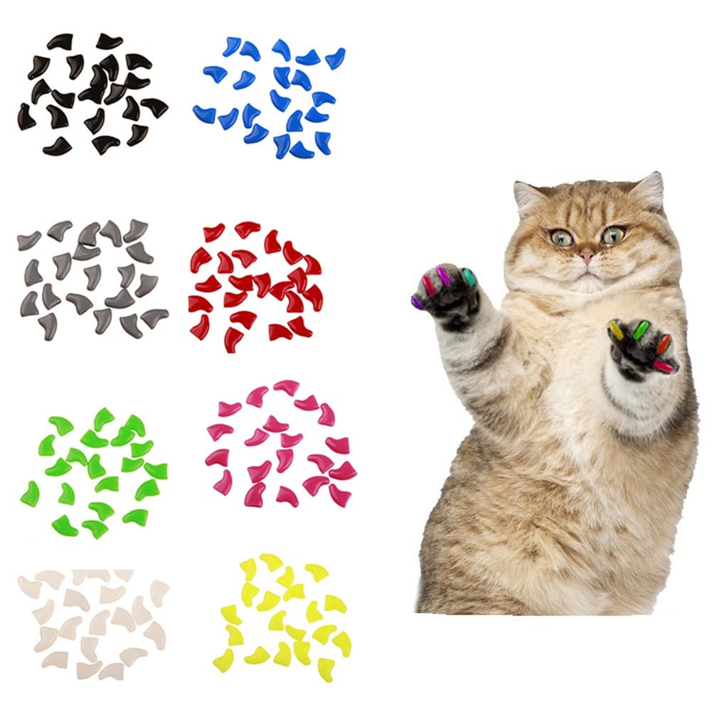 [JS] 20Pcs Plástico Macio Colorido Para Unhas De Gato Tampa Protetora De Garra De Pata Com Cola