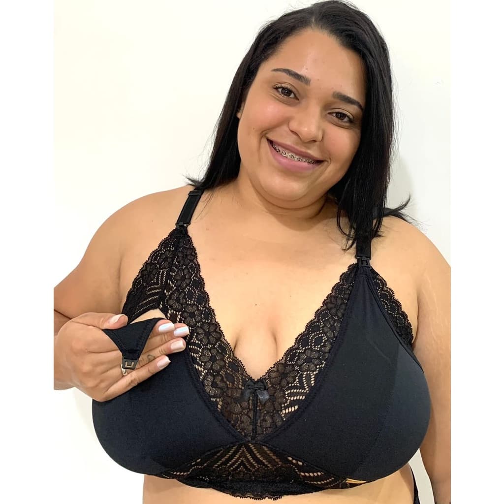 Sutiã Amamentação Renda PLUS SIZE Sultien Gestante Soutien Gravida Sutian Conforto Sutiãs Amamentar