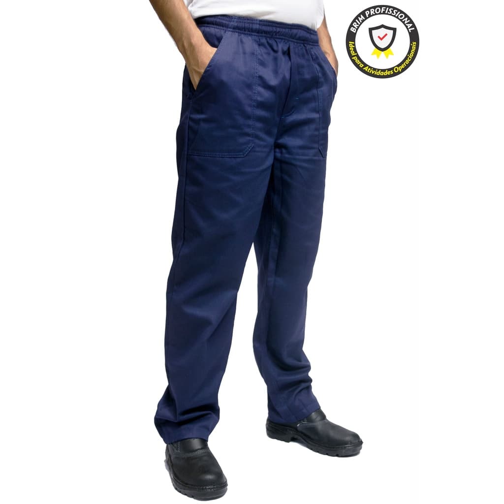 Calça Masculina Operacional Elástico Total Brim Pesado - Azul Marinho - 4 Bolsos Uniforme Trabalho