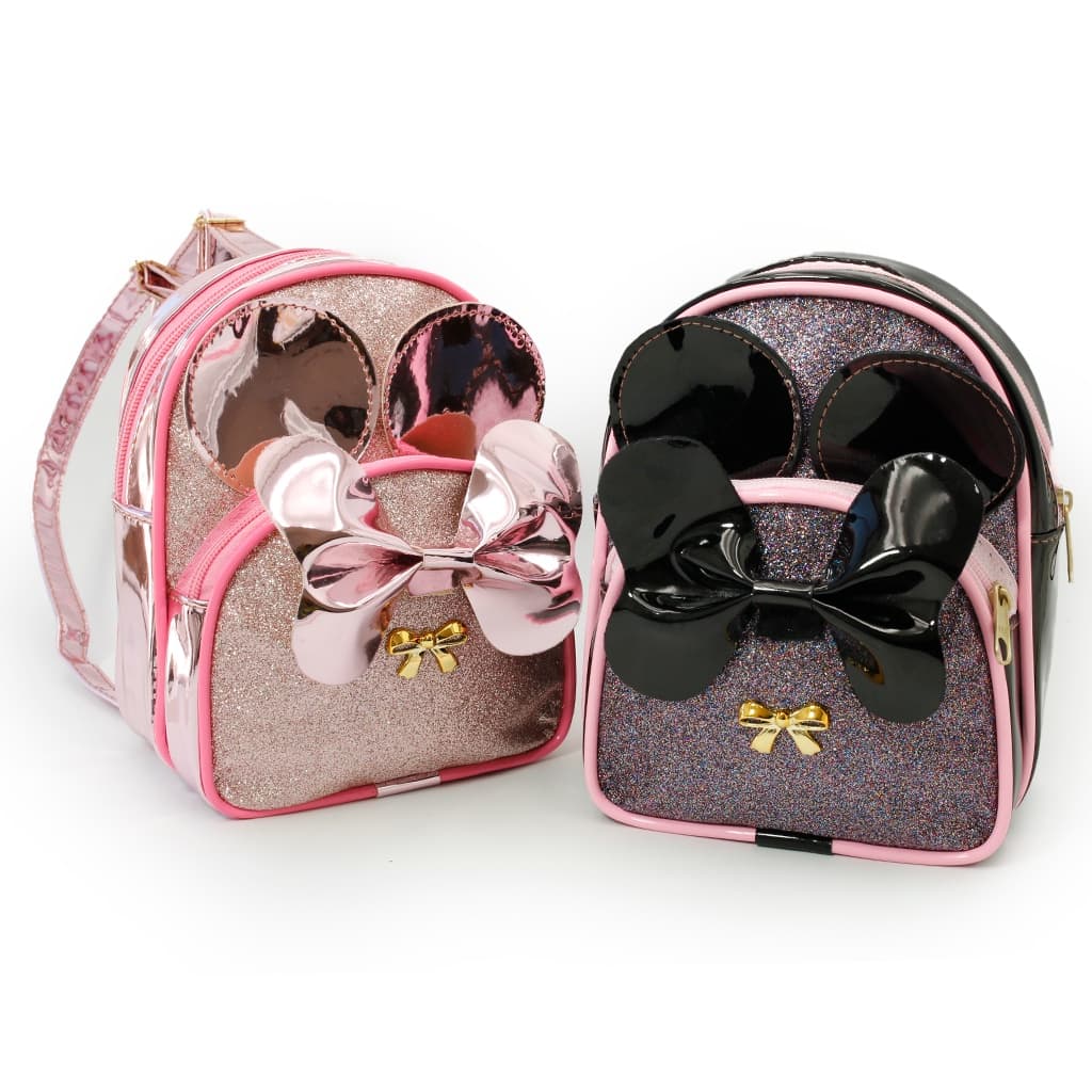 Mochila Infantil bolsa com brilho com  Bolso na frente bolsa com orelhinhas da Minnie e Laço