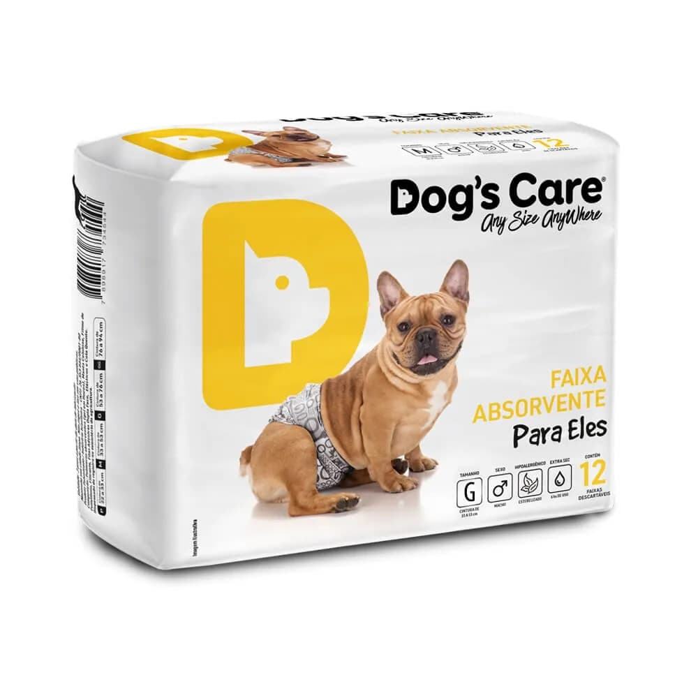 Fralda Descartável Higiênica p/ Cães Macho Dogs Care G 12un